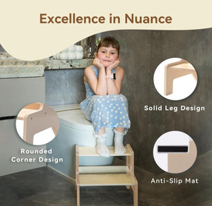 <span class=keywords><strong>Tabouret</strong></span> d'aide à la toilette pour tout-petits en bois à 2 marches, de haute qualité, durable, multifonctionnel et écologique, pour lavabo de salle de bain - Product Image 3
