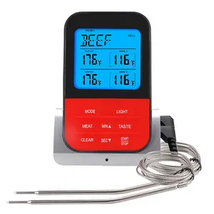 益智专业液晶数字红色食品智能模拟烤箱厨房肉类烧烤烹饪温度计带报警器