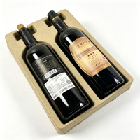 Emballage de protection pour bouteilles de vin en pulpe moulée personnalisée et écologique, plateau pour 2 bouteilles, insert en papier