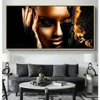 Affiche sur toile Golden Lips, art mural scandinave, portrait de femme sexy, impression HD, encre imperméable, décoration intérieure, salon