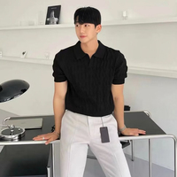 TONGYANG Polo en maille jacquard de luxe pour homme, style coréen populaire, respirant, décontracté, col en V, manches courtes, tricot d'été