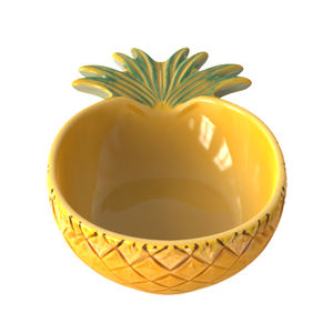צלחת אוכל קרמית בעיצוב אננס בעבודת יד, ציפוי חלק בהתאמה אישית, מזין לחיות מחמד, לקולקציות בנושא חוף וטרופי - Product Image 3