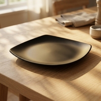 Assiettes en mélamine noires minimalistes écologiques jetables de qualité alimentaire de 7,5 pouces pour poisson