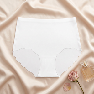 Women Seamless Ice <b>Silk</b> <b>Panties</b> High Waist Invisible Plus Size Underwear Scalloped Edge No Trace Yoga Ladies Briefs Wholesale - Product Image 2