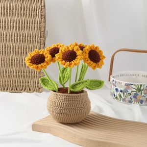 Fatto a mano grande uncinetto filato di lana fatto a mano positivo uncinetto <span class=keywords><strong>girasole</strong></span> rosa tulipano Dimentica Me non in vaso fiore regalo per la festa della mamma - Product Image 6