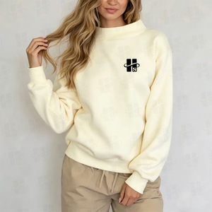 Sudadera de cuello alto ancho con hombros caídos y bordado de apliques personalizado para mujer, antipilling, de gran venta - Product Image 2