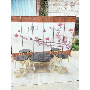 Chinois carré rond en acier inoxydable <span class=keywords><strong>noir</strong></span> <span class=keywords><strong>verre</strong></span> trempé jardin thé table basse ensemble de tasses à thé - Product Image 3