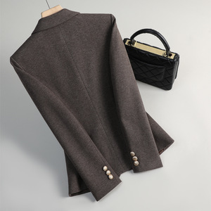 Women's Woolen Blazer Gray Slim Fit Anti-Wrinkle Autumn Winter Jacket With Pocket Feature - Product Image 3