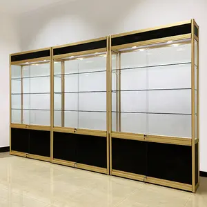 360 Degree Full Vision Shop Vitrin Glass Cabinet Retail Store Display Showcase With Inside Led Light Glass Display Cabinet