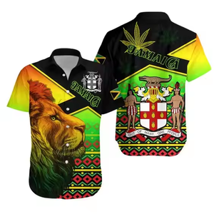 Chemises à manches courtes avec drapeau <span class=keywords><strong>Rasta</strong></span> imprimé style jamaïque personnalisé pour hommes vêtements Reggae jamaïque chemises boutonnées pour hommes rastafariens - Product Image 3