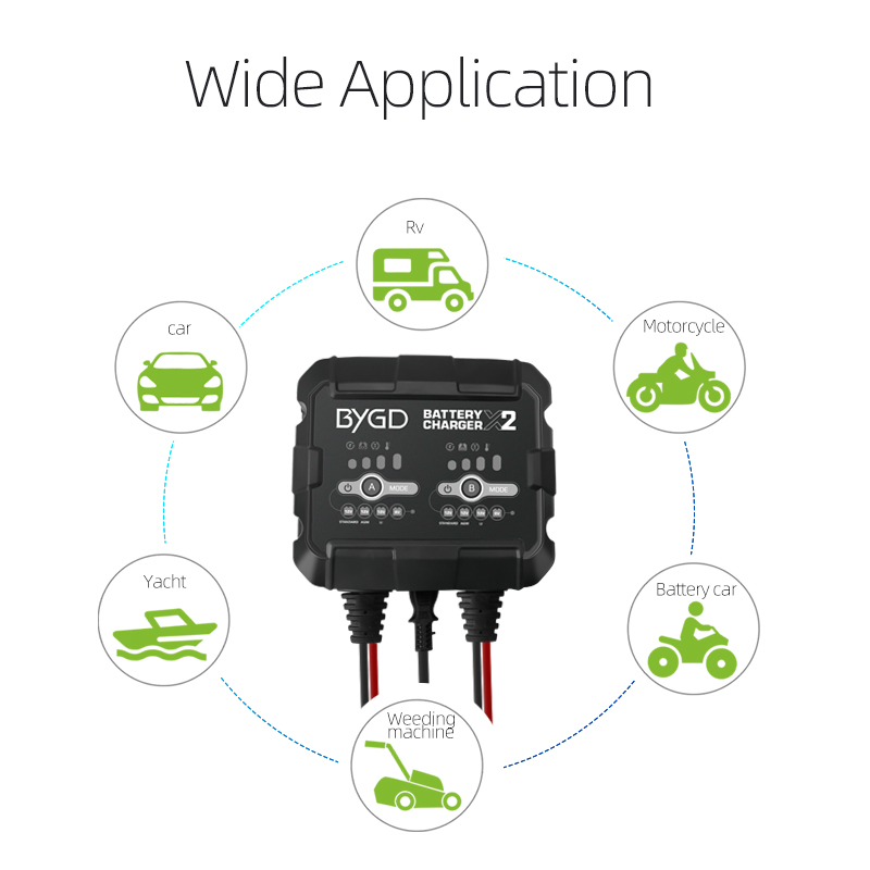 2A dual output Marine Automotive Battery Charger Li-Ion Battery Charger Discharger Lead Acid AGM EFB GEL LI battery BMS unlocked