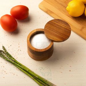 กล่องไม้อะคาเซียกล่องเก็บเกลือทรงกลมมีฝาหมุนแม่เหล็กแบบถอดได้ - Product Image 2