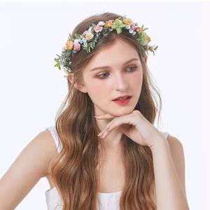 Simulation directe d'usine guirlande florale orange fête féerique coiffure de vacances papier rose bandeau couronne - Product Image 2