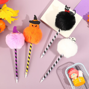 Stylo d'écriture de chauve-souris Halloween unique tête de citrouille pompons doux gonflés 0.7mm stylos à bille écriture en peluche pour bureau faveurs de fête à la maison - Product Image 1
