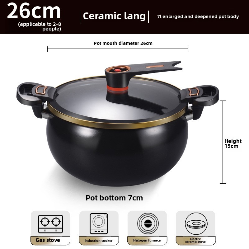 Olla sopera de micro-presión de 7 litros, color negro con borde dorado.