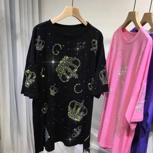 Camiseta Extra Grande <span class=keywords><strong>para</strong></span> Personas de Talla Grande (1.00-150.00 kg), Resistente, con Pedrería, Manga Corta, Estilo Occidental, Moda de Verano - Product Image 6