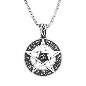 Yunnique-collar con colgante de pentagrama de acero inoxidable para hombre, accesorio de joyería con dije de estrella redonda para parejas, cadena de 60cm - Product Image 5