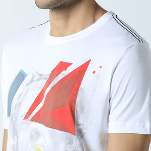 Men's White <b>Geometric</b> Print Short Sleeve O-Neck T-<b>Shirt</b> Casual Regular Fit Cotton Jersey Breathable Streetwear Top - Product Image 6