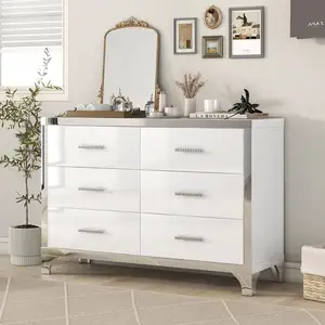 Moderno soggiorno minimalista 6 cassetti armadio di stoccaggio Console da tavolo a specchio alta superficie lucida bianco cassettiera