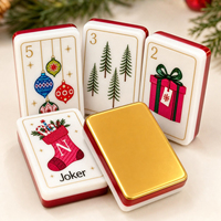 Tuiles de Mahjong à thème de Noël en couleur contrastée rouge et or, motif cloche et sapin de Noël, ensemble de tuiles de Mahjong, cadeau de Noël