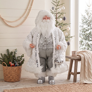 Snow White Sequin <b>Santa</b> Claus Doll 36in <b>Standing</b> Figure with Silver Finial for Winter Wedding Decor - Product Image 1
