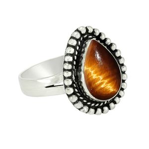 925 Sterling Silver <b>Tigers</b> <b>Eye</b> <b>Ring</b> Pear cut Bezel Set Vintage Style Unisex Everyday Wear - Product Image 3