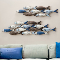 Décoration murale en bois suspendue en forme de poisson 3D créative méditerranéenne pour la maison et les restaurants, ornement suspendu fait à la main