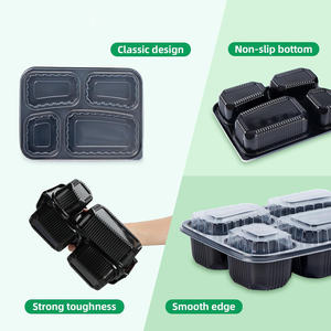Boîtes à bento personnalisées à 6 compartiments, noires, pour emporter, jetables, en plastique, boîte à lunch bento - Product Image 4