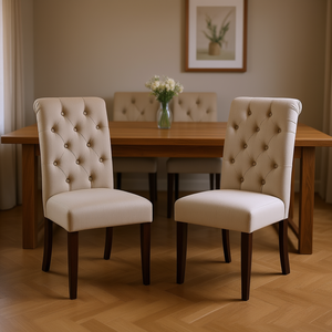 Ensemble de chaises de salle à manger capitonnées DB Leviton, 2 pièces, tissu beige, style farmhouse, pieds en bois, meubles de salle à manger pour la maison - Product Image 2