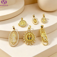 Collection de pendentifs religieux plaqués or 18 carats Hongyue en gros : Notre-Dame de Guadalupe, Saint Jude, Zircon, Bijoux amulettes catholiques