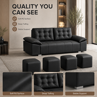 Ensemble de canapé et ottoman en cuir véritable moderne rembourré pour salon, hôtel, appartement, salle de séjour, usage commercial