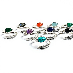 Anneaux ajustables en argent sterling 925 avec pierres précieuses naturelles Cabochon en argent 925 pour femmes Bagues en argent tendance avec pierres naturelles - Product Image 1