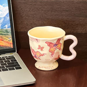 Taza de café de cerámica con diseño de mariposa, con asa, para un solo vaso, diseño de dibujos animados, para desayuno y regalos. - Product Image 3