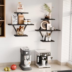 <b>Wall</b> <b>Mounted</b> Floating <b>Shelf</b> 3 Tier Black Iron Bookshelf For Books And Storage Organization Home Decor - Product Image 2