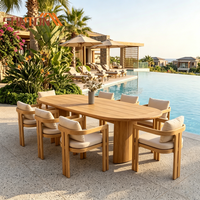 Ensemble de salle à manger d'extérieur en teck massif, table et chaises de jardin en bois, commande en gros, mobilier commercial pour projets hôteliers
