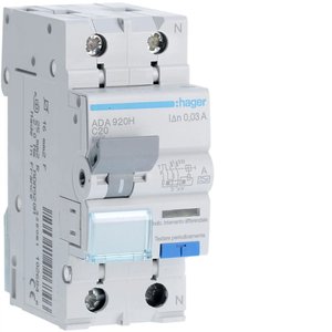 Interruttore Automatico Miniaturizzato Compatibile con Hager Ada920h Rcbo 1p+N 20A Tipo A 30mA Curva C - Product Image 1