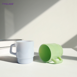 Tazas de Vidrio de Colores de 350 ml, Lindas Tazas de Café de Vidrio, Logotipo y Empaque Personalizados, Taza de Vidrio Apilable con Asa - Product Image 5