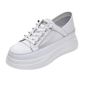 Chaussures de course d'été <span class=keywords><strong>JOYTIME</strong></span> pour femmes, nouvelle collection, respirantes, en maille, à semelle épaisse, blanches, à lacets, rehaussantes - Product Image 1