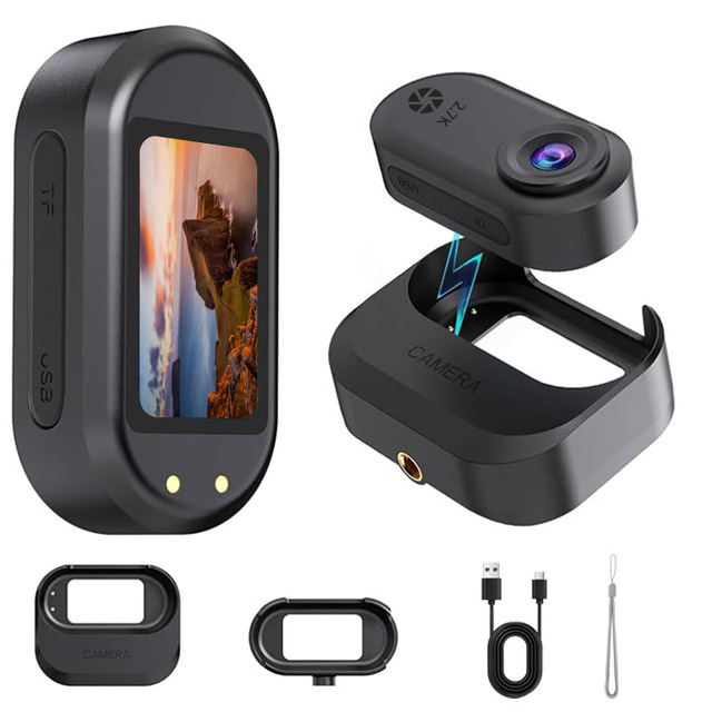 DM10 Pro 2.7K Magnetic Sports Camera 1.47" Screen With Charging Case TF Card HD Video Recorder for Cycling Travel Pet Recording