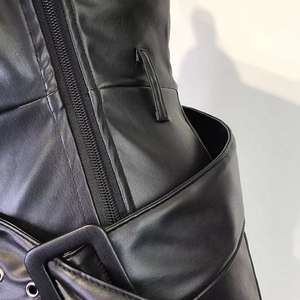 2022 elegante giallo nero con cintura a vita alta <span class=keywords><strong>pantaloni</strong></span> <span class=keywords><strong>in</strong></span> ecopelle a gambe larghe da donna - Product Image 6