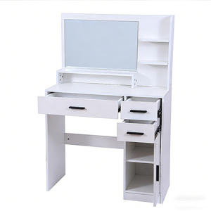 Modern Large <strong>Standing</strong> Wood <strong>Dressing</strong> Vanity <strong>Table</strong> 3-Color Lighting Modes Adjustable Brightness 2 Drawers for Bedroom Hotel Use - Product Image 5