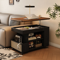 Table basse mobile en bois massif avec fonction relevable, armoire latérale compacte pour petit salon ou canapé