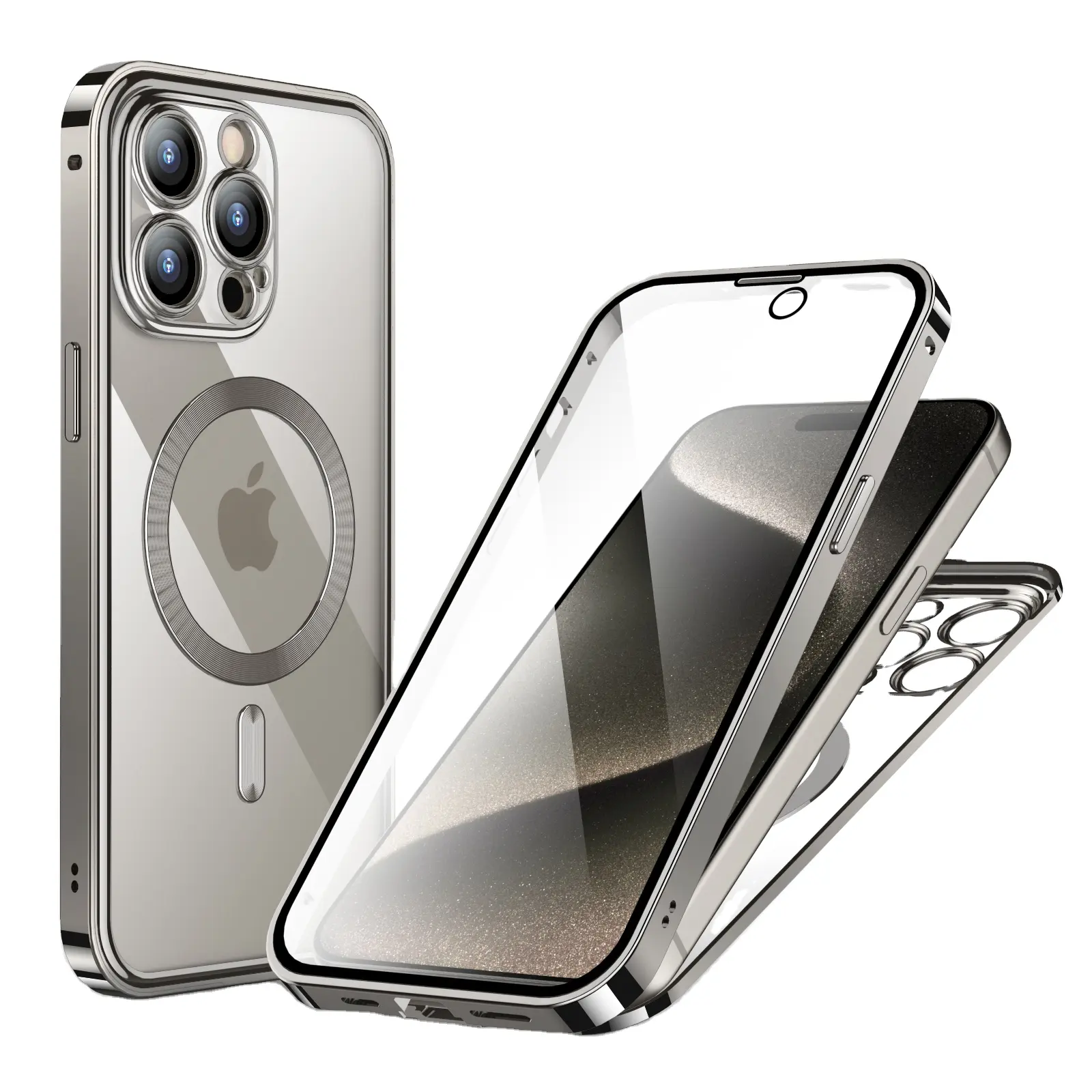 Casing bingkai logam aluminium untuk iPhone 15 Pro Max, casing pelindung magnetik cakupan penuh kelas militer untuk iPhone 15 Pro