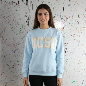 UCSD Sweat à capuche demi-zip en velours 100% coton, bleu ciel poudré, avec broderie appliquée, hiver, numérique, oversize, Clush Sports - Product Image 1