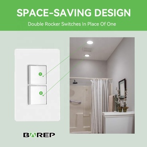 Interrupteur à bascule double décoratif blanc Barep homologué UL, unipolaire 15A 120V, à encastrer, <span class=keywords><strong>plaque</strong></span> murale incluse - Product Image 3