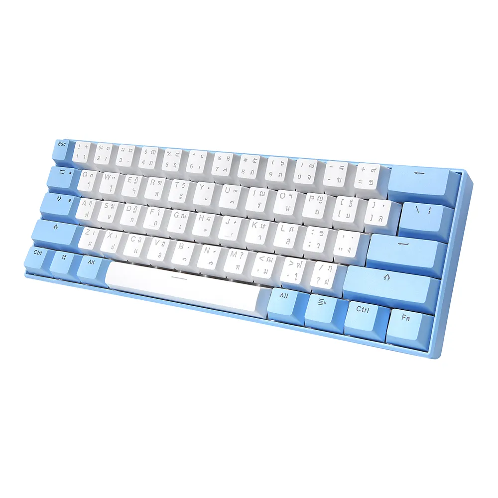 custom mini mechanical keyboard 60% transparent Thai language keycaps rgb keyboard with pink blue cover for gaming and office