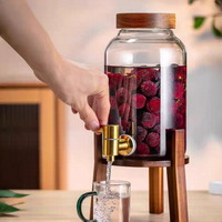Distributeur de boissons en verre grande capacité avec couvercle en bambou et robinet en acier inoxydable pour la maison, idéal pour le thé aux fruits, le café infusé à froid, les jus et le vin