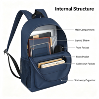Sac à dos étudiant imperméable BSCI pour ordinateur portable, idéal pour les trajets quotidiens et les voyages, unisexe, avec poche en filet et porte-bouteille, OEM disponible