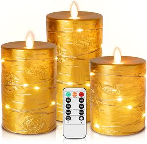 Velas LED Doradas con Luces de Hadas Integradas, Control Remoto, Acabado Simulado de Cera, Funcionan con Pilas, sin Llama, Decoración para el Hogar - Product Image 2