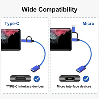 DAJIANG OEM Kabel Adaptor USB 2-in-1 Tipe-C/Micro USB USB 3.0 OTG untuk Komputer, Bahan Nilon, Warna Biru, Terverifikasi TUV